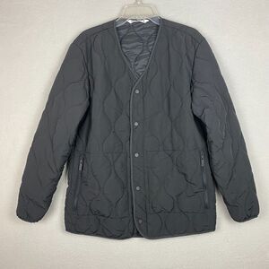 Zara Mens Medium Quilted Snap Button Jacket Black V-Neck Long Sleeves Outdoor